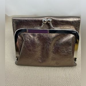 HOBO Kiss Lock Tri-Fold Wallet in Metallic/Bronze